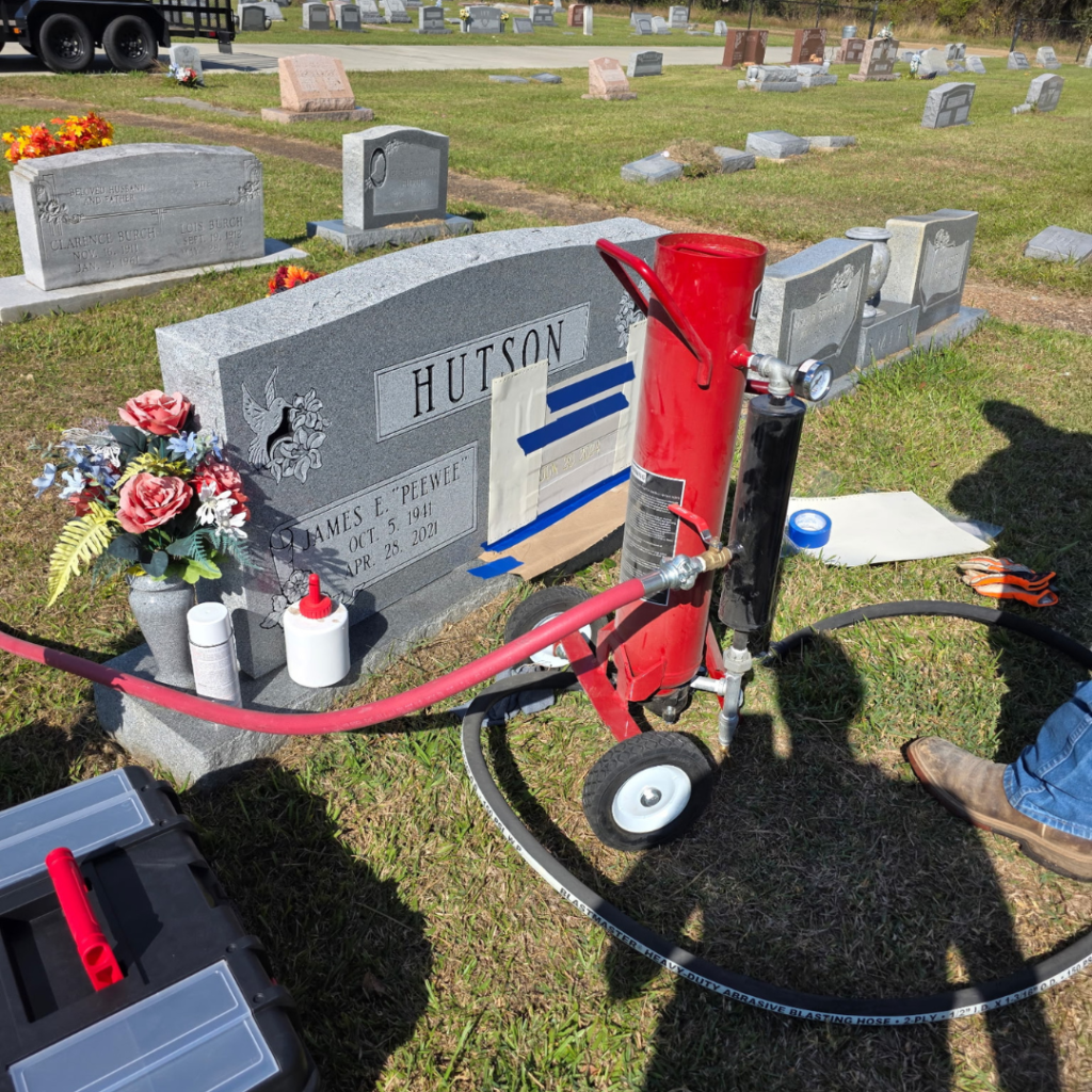 Process of sandblasting headstones